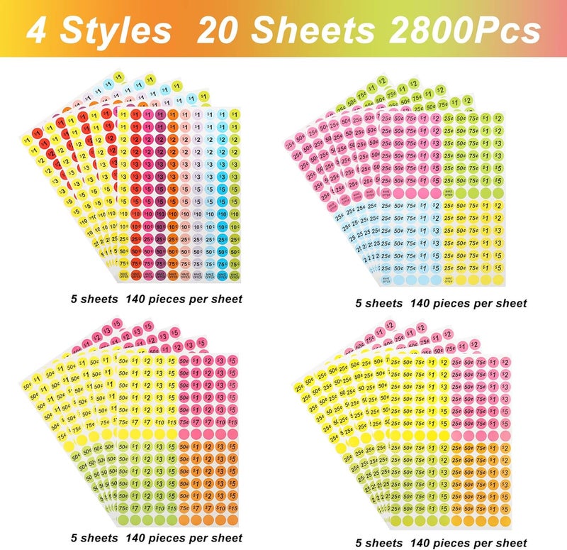 PJERASR 2800Pcs Garage Sale Price Stickers, 3/4 Inch Round Yard Sale Price Stickers, Removable Price Tag Labels for Yard Sales, Flea Markets, County Fairs & Retail Stores - Image 2